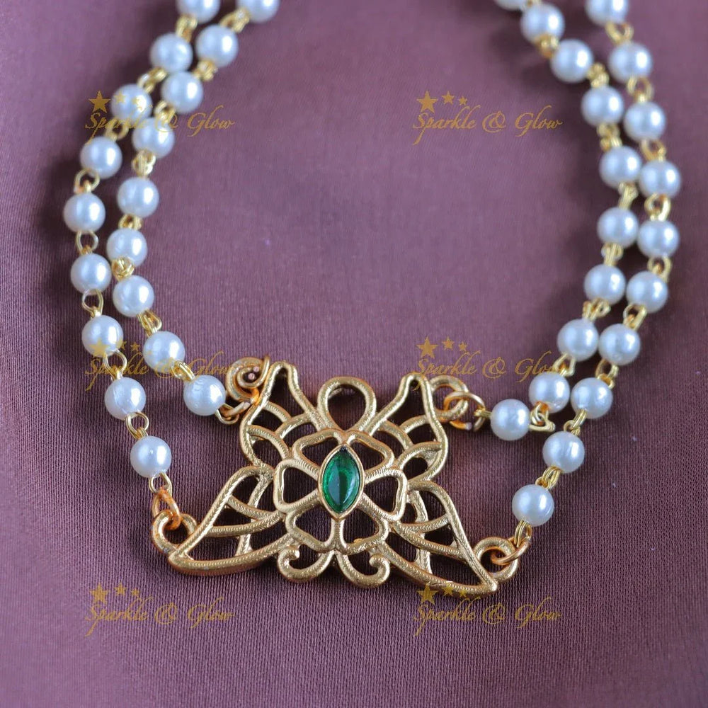 Elegant Butterfly pendant pearl choker-Green - Sparkle and Glow