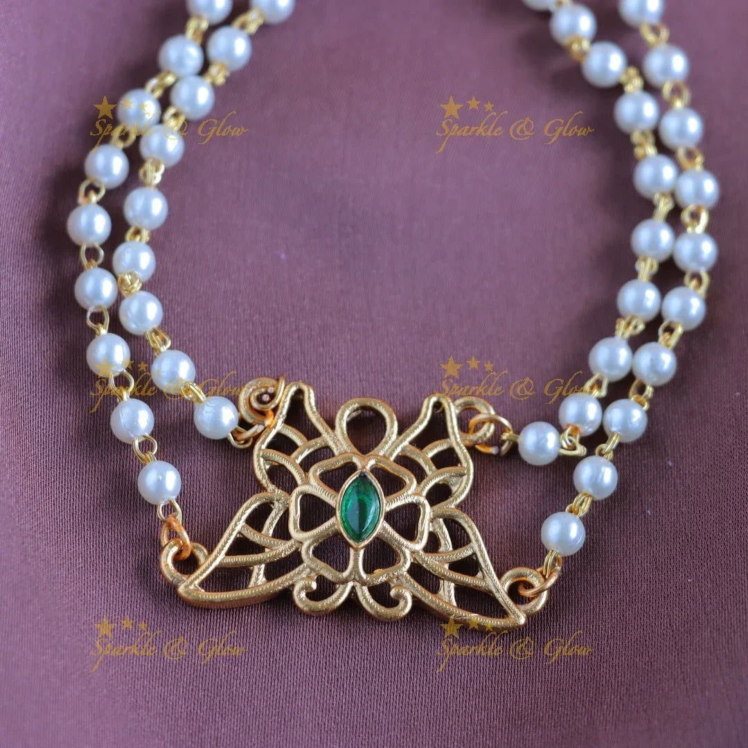Elegant Butterfly pendant pearl choker-Green - Sparkle and Glow