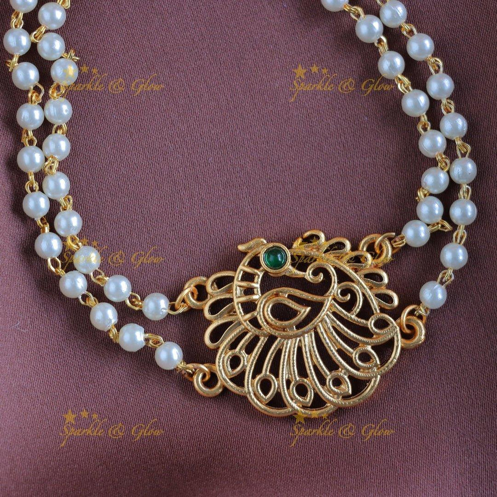 Elegant Peacock pendant pearl choker-Green - Sparkle and Glow