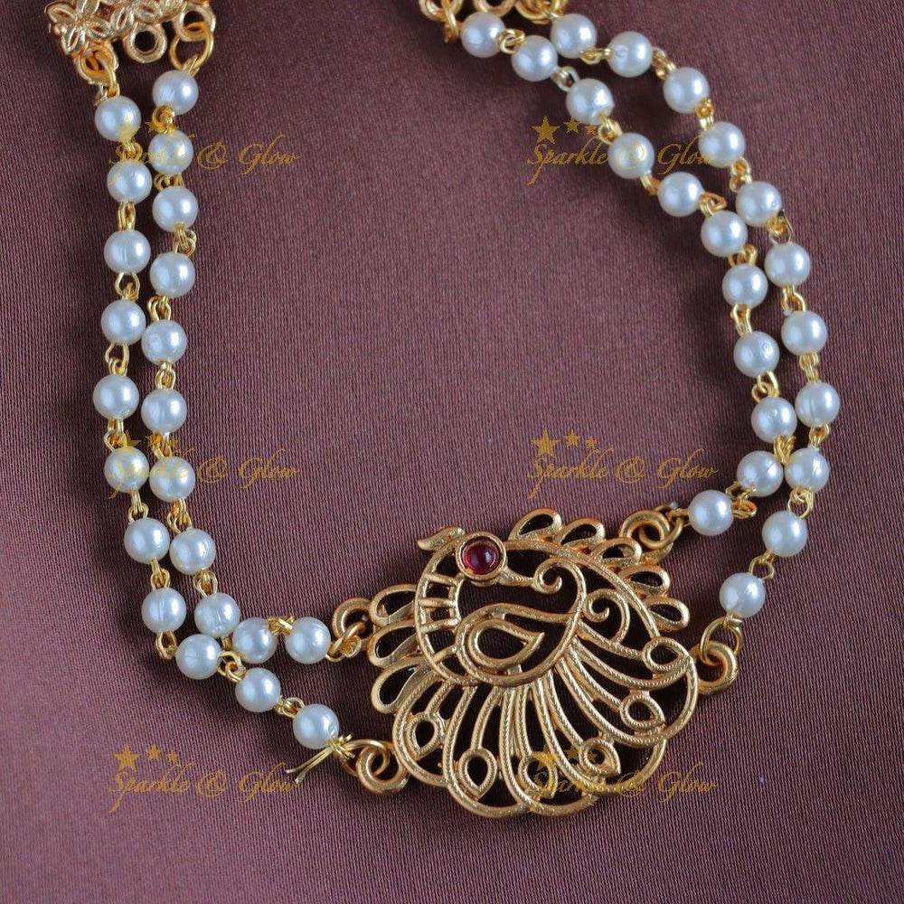 Elegant Peacock pendant pearl choker-Ruby - Sparkle and Glow