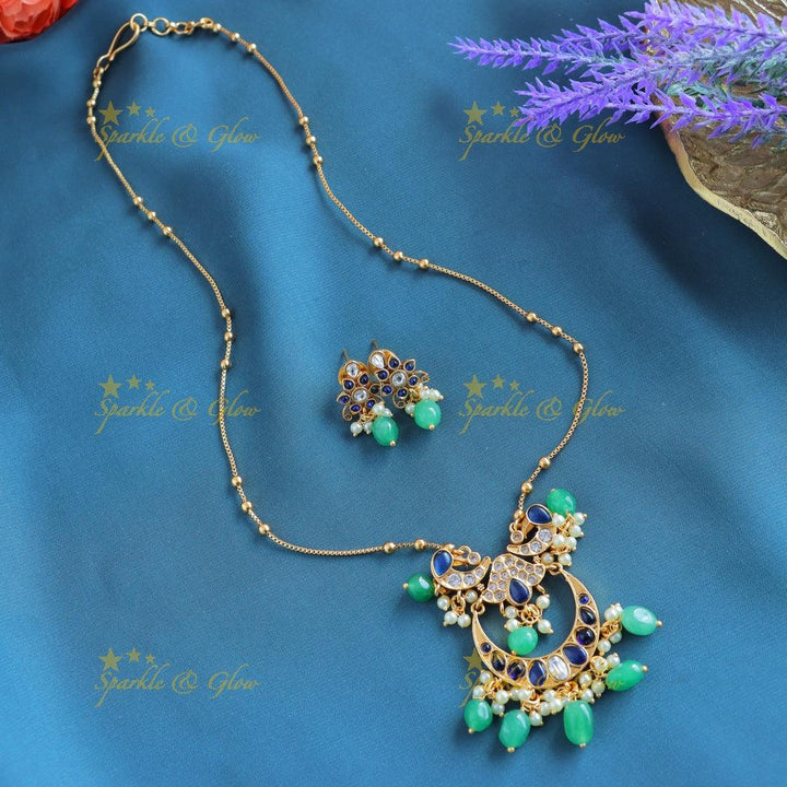 Gracious Kemp Half moon Peacock Floral Antique pendant chain-Coral - Sparkle and Glow