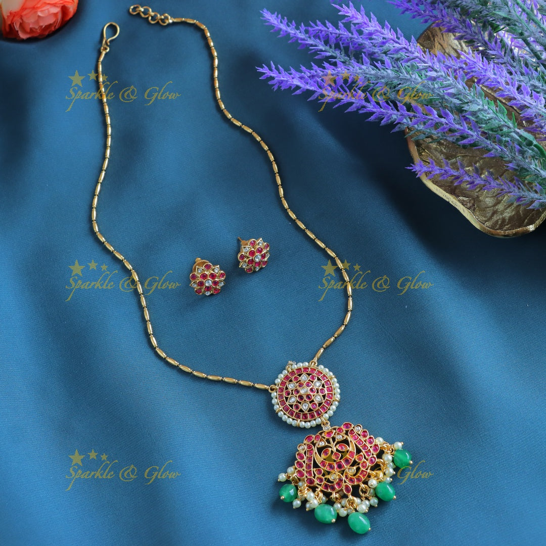 Elegant Kemp Half moon Floral Antique pendant chain-Blue