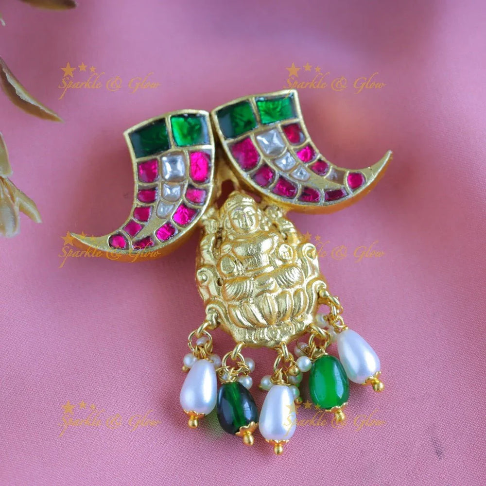 Gracious Idol Lakshmi Nail design Jadau Jadabilla-Green-pearl - Sparkle and Glow