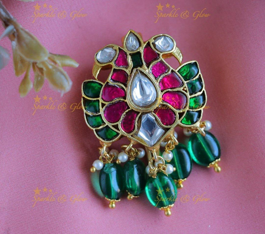 Sparkling Dual Tone Peacock Floral Jadau Jadabilla-Green - Sparkle and Glow