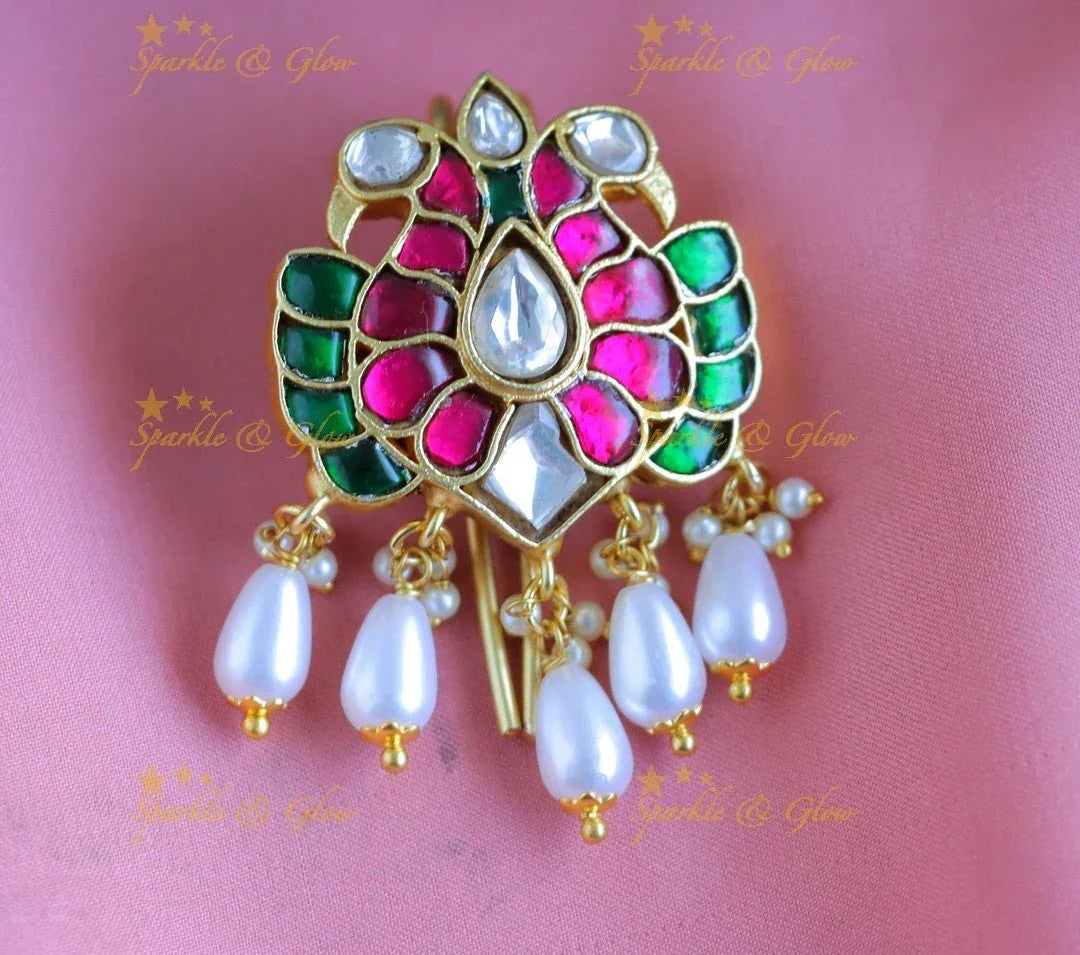 Sparkling Dual Tone Peacock Floral Jadau Jadabilla-Green - Sparkle and Glow