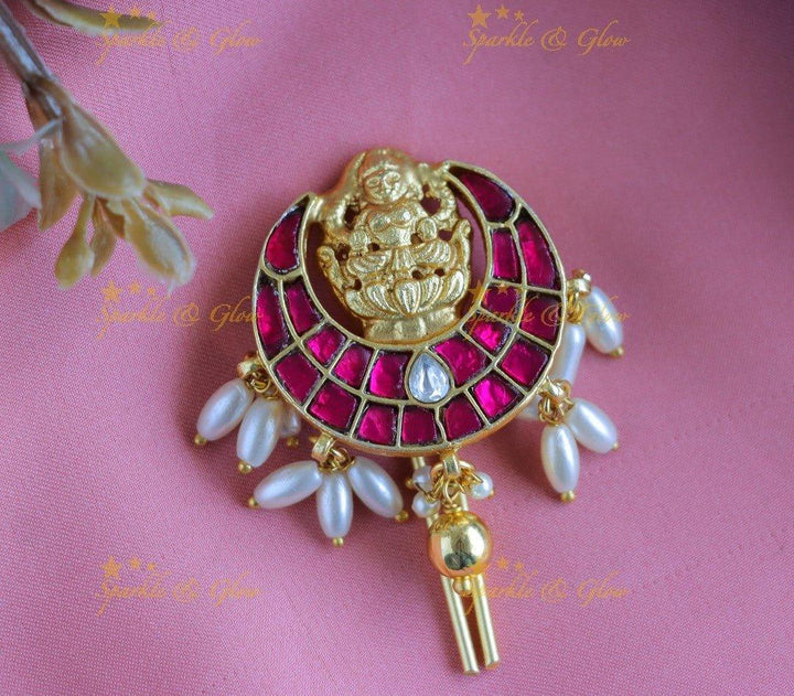 Elegant Idol Lakshmi Half moon design Jadau Jadabilla-Ricepearl - Sparkle and Glow