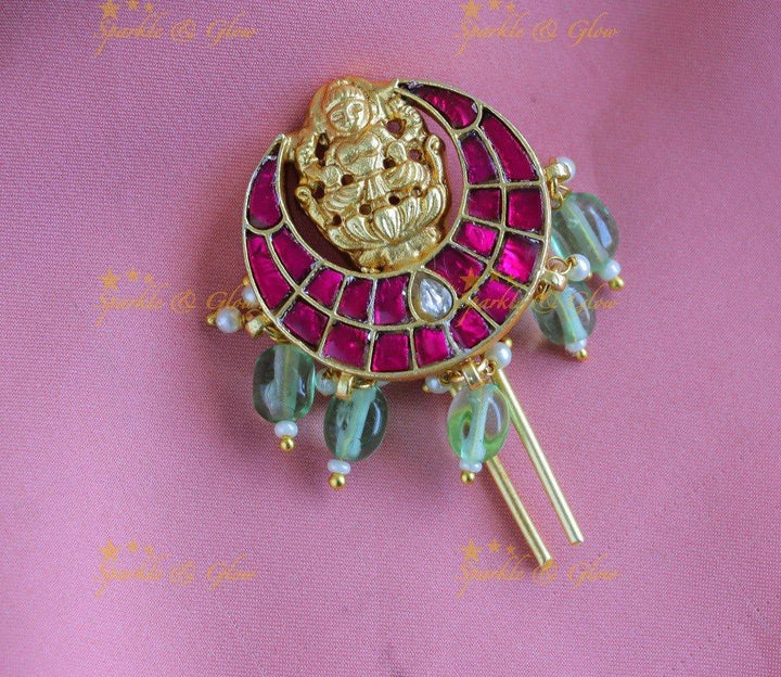 Elegant Idol Lakshmi Half moon design Jadau Jadabilla-Ricepearl - Sparkle and Glow