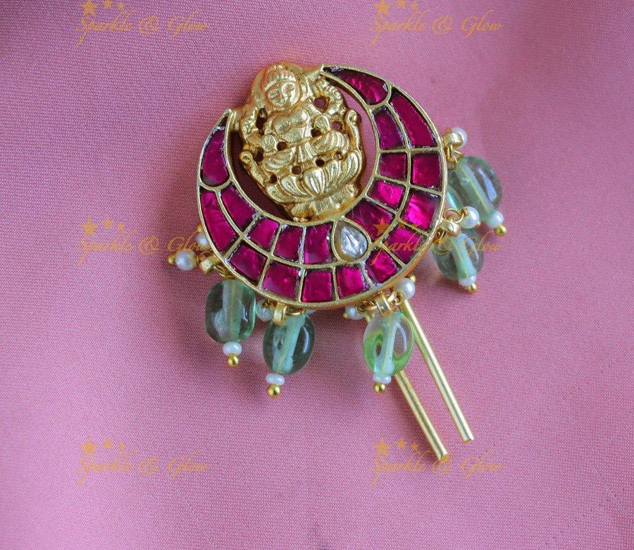 Elegant Idol Lakshmi Half moon design Jadau Jadabilla-Ricepearl - Sparkle and Glow