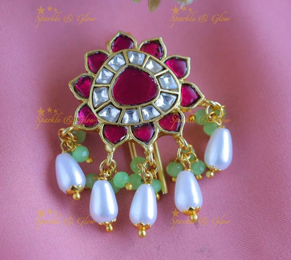 Beautiful Jadau Sunflower Jadabilla-Mintgreen-pearl - Sparkle and Glow