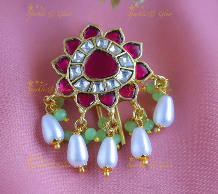 Beautiful Jadau Sunflower Jadabilla-Mintgreen-pearl - Sparkle and Glow