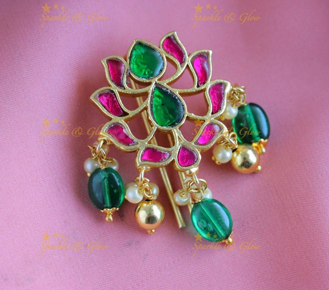 Sparkling Floral Leaf design Jadau Jadabilla-Gold-pearl - Sparkle and Glow