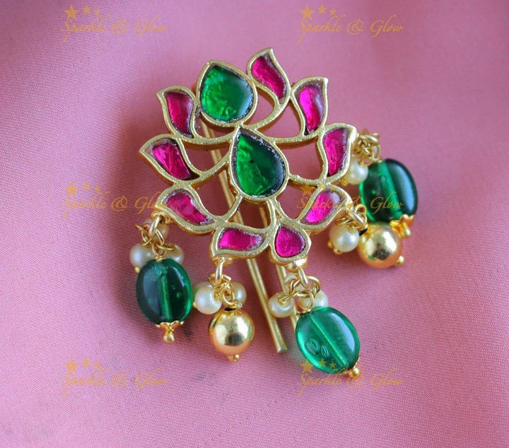 Sparkling Floral Leaf design Jadau Jadabilla-Gold-pearl - Sparkle and Glow