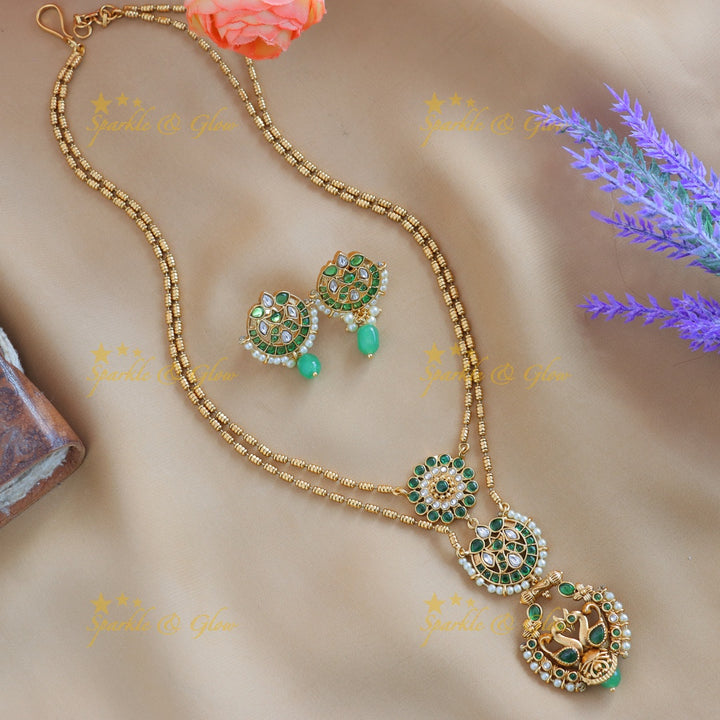 Elegant Dual tone Peacock Floral Layered pendant chain-Ruby