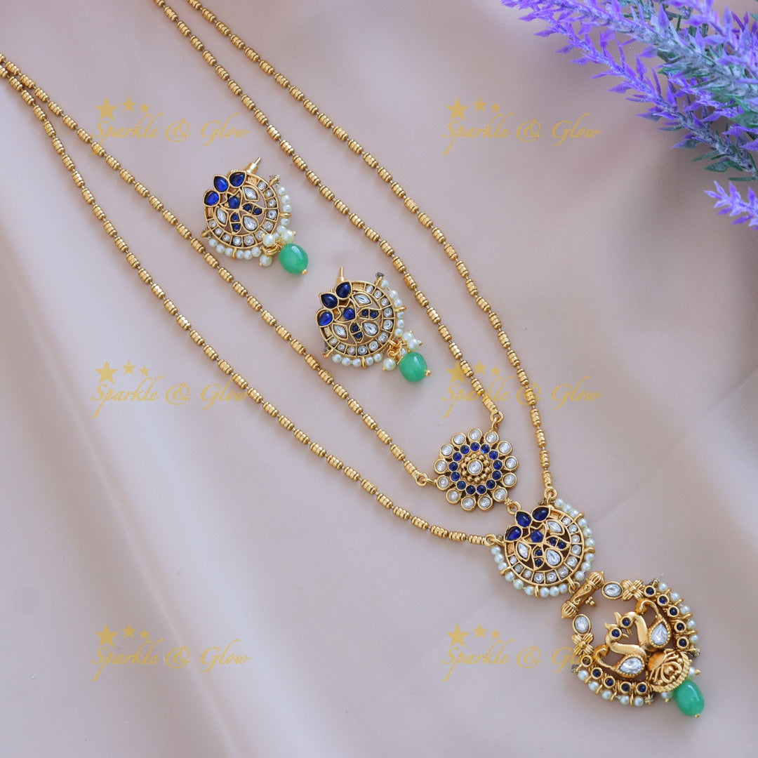 Elegant Dual tone Peacock Floral Layered pendant chain-Gold-multi