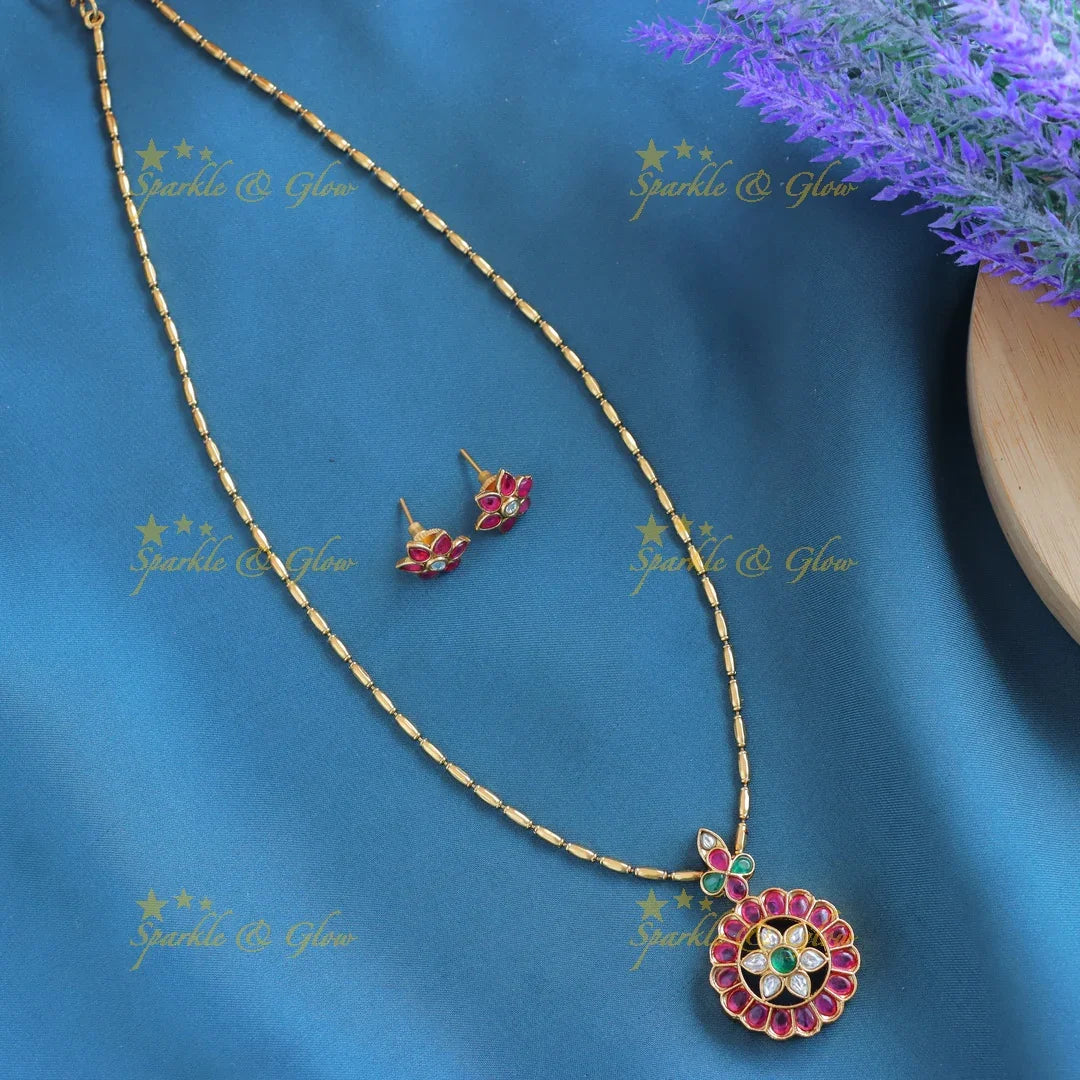 Beautiful Kemp Floral pendant chain-Navarathna - Sparkle and Glow