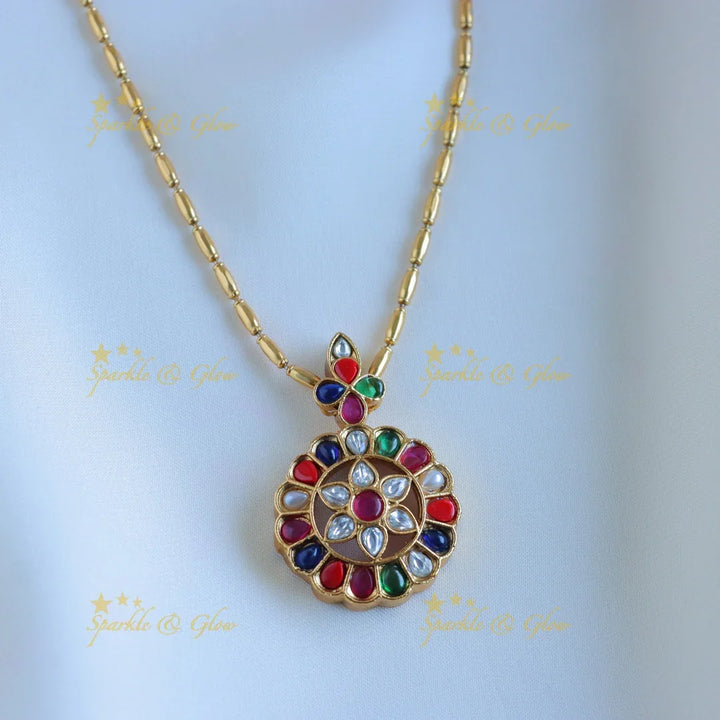 Beautiful Kemp Floral pendant chain-Navarathna - Sparkle and Glow