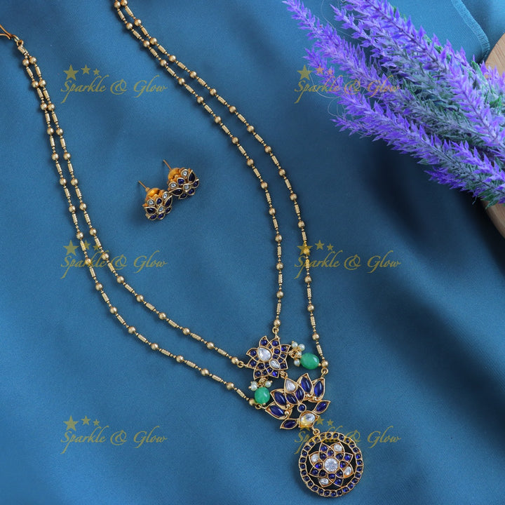 Elegant Kemp Lotus Floral layered Antique pendant chain-Navarathna