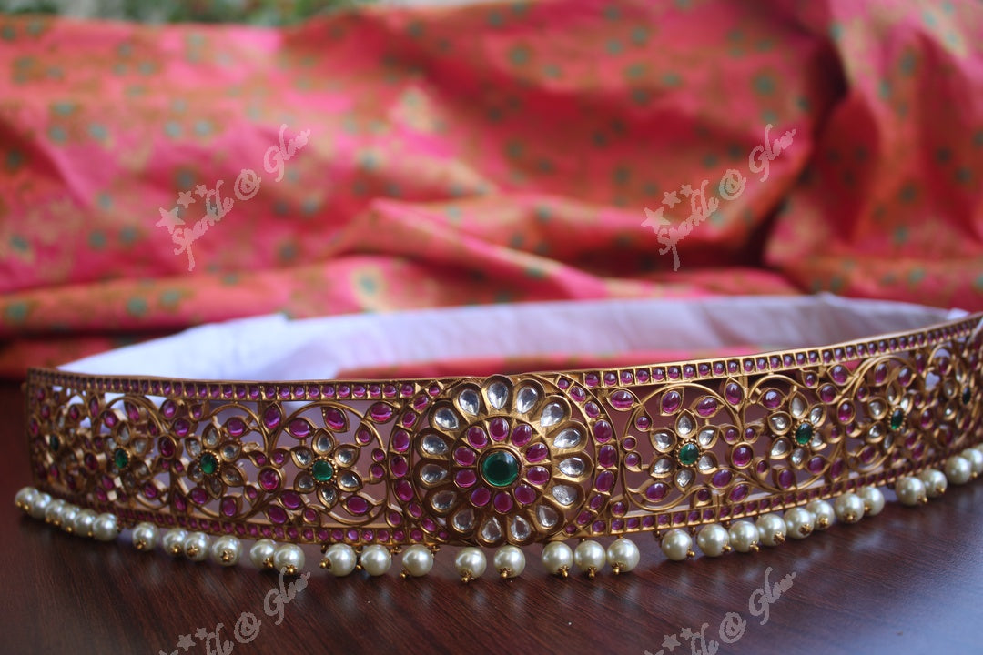 Gold alike polished kemp stones hip belt