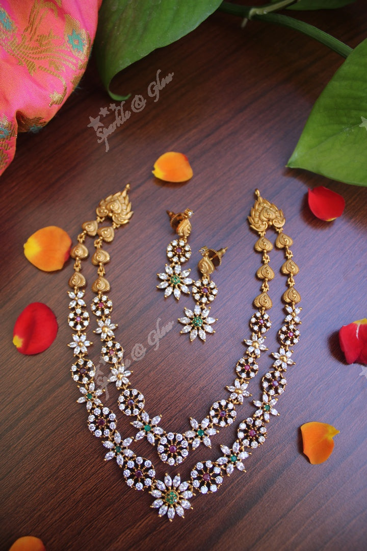 Antique polished AD stones stunning layered necklace