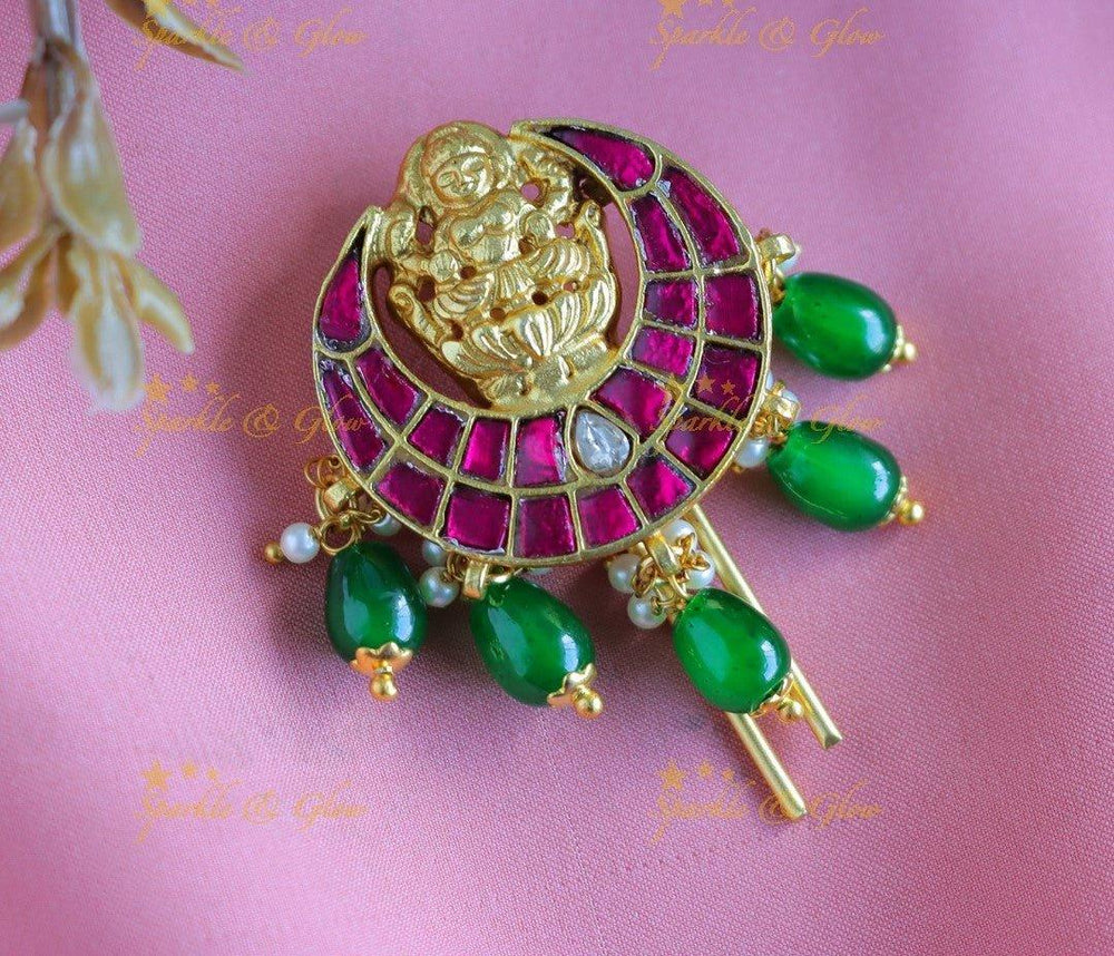 Elegant Idol Lakshmi Half moon design Jadau Jadabilla-Ricepearl - Sparkle and Glow