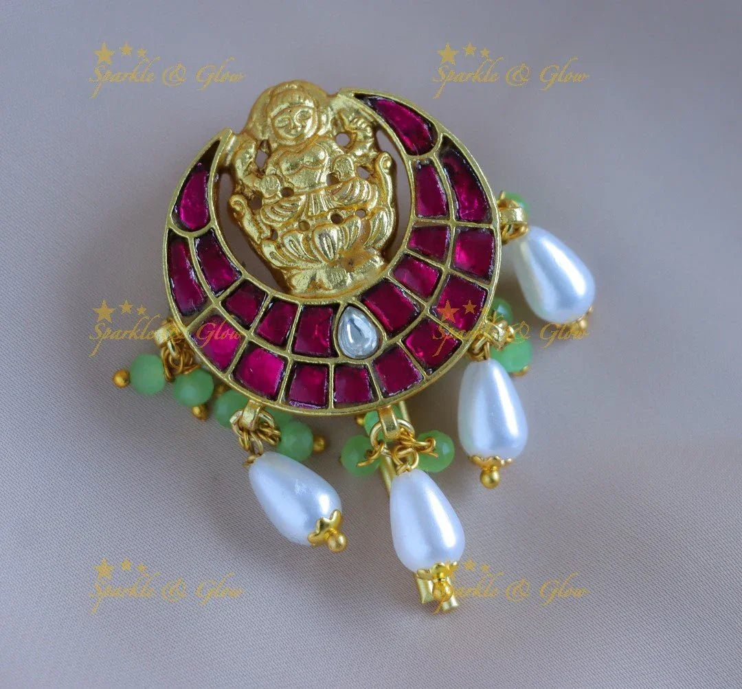 Elegant Idol Lakshmi Half moon design Jadau Jadabilla-Ricepearl - Sparkle and Glow