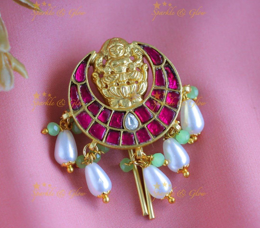 Elegant Idol Lakshmi Half moon design Jadau Jadabilla-Ricepearl - Sparkle and Glow
