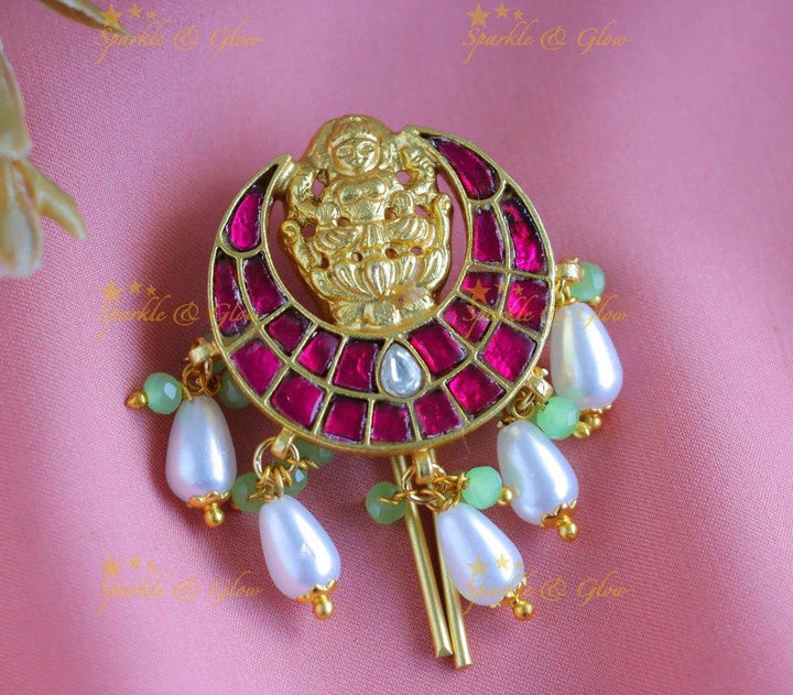 Elegant Idol Lakshmi Half moon design Jadau Jadabilla-Ricepearl - Sparkle and Glow