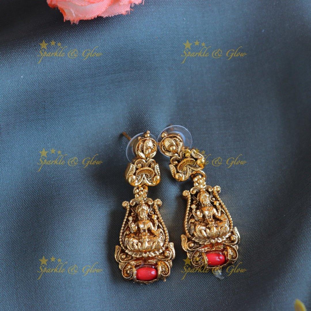 Sparkling Idol Lakshmi Leaf design short necklace with coral beads-Coral - Sparkle and Glow