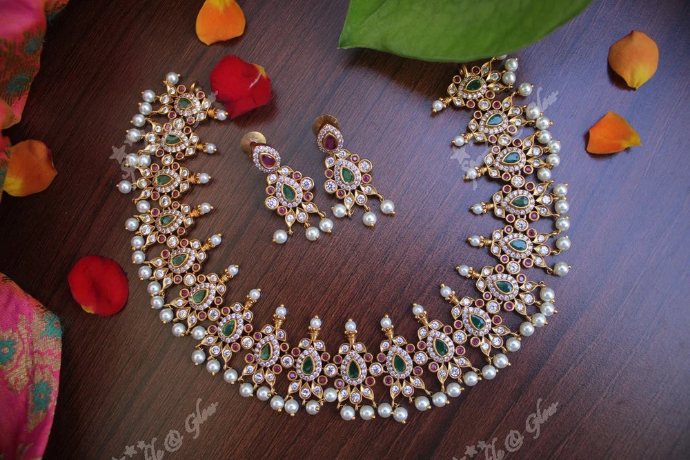 Antique polished AD stones beutiful necklace - Sparkle and Glow
