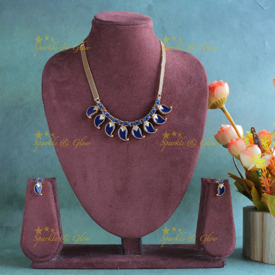 Statement Mango design short necklace - Blue - Sparkle and Glow - 