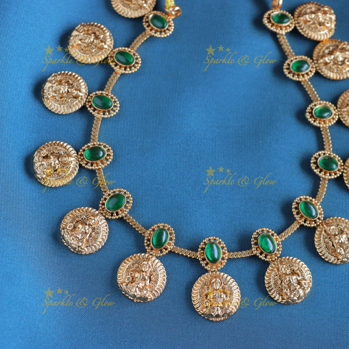Statement Idol Lakshmi Coin Kemp short necklace-Green