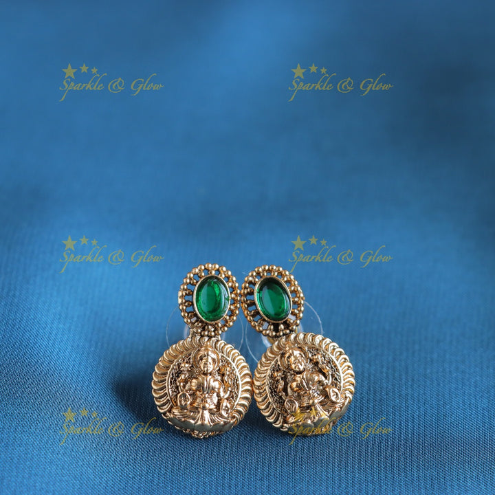 Statement Idol Lakshmi Coin Kemp short necklace-Green