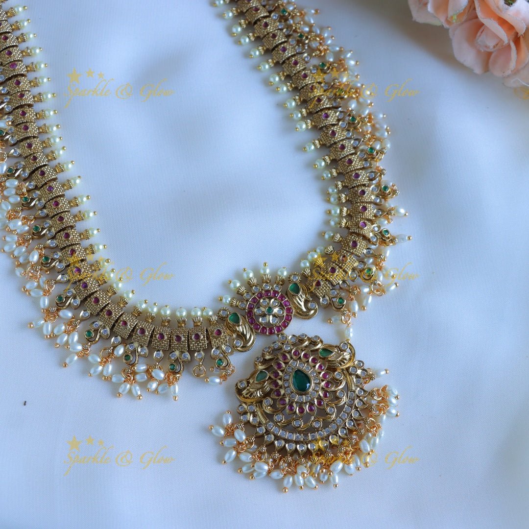 Gracious CZ Floral Gutappusalu Haram - Sparkle and Glow - Back Thread - 