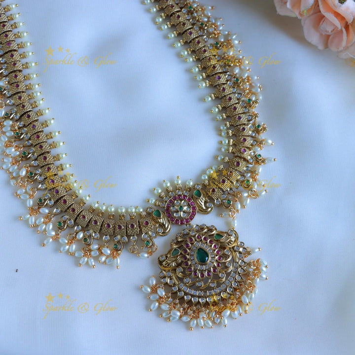 Gracious CZ Floral Gutappusalu Haram - Sparkle and Glow - Back Thread - 