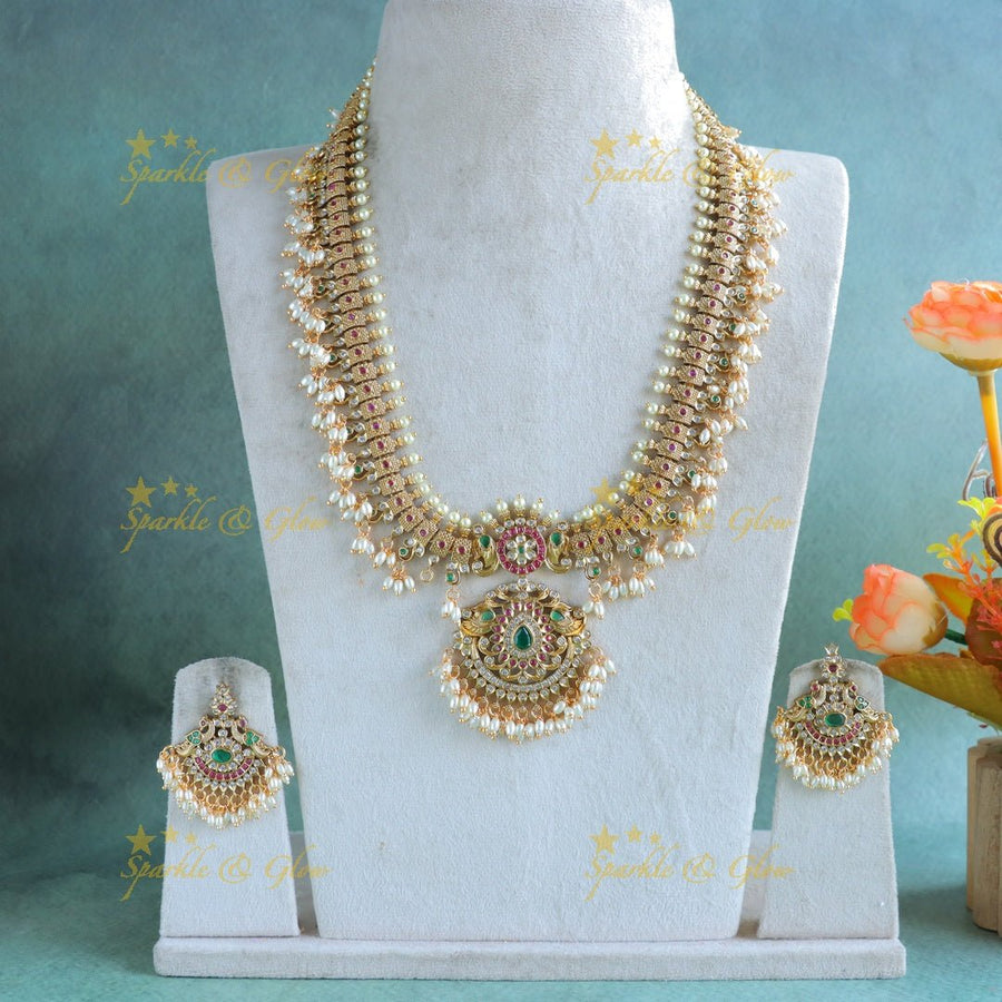 Gracious CZ Floral Gutappusalu Haram - Sparkle and Glow - Back Thread - 