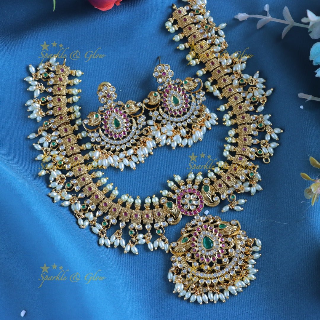 Gracious CZ Floral Gutappusalu short necklace - Sparkle and Glow - Back Thread - 