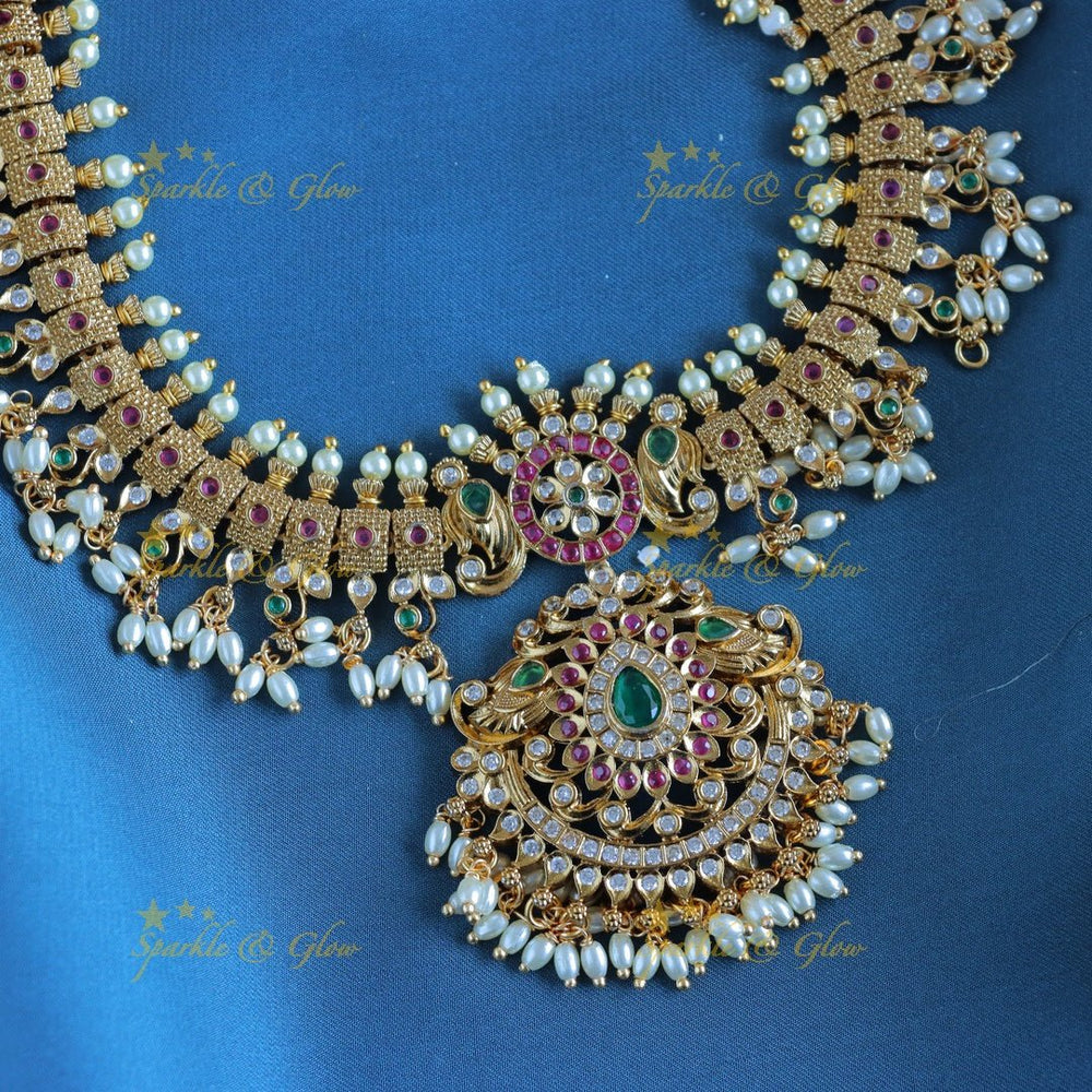 Gracious CZ Floral Gutappusalu short necklace - Sparkle and Glow - Back Thread - 