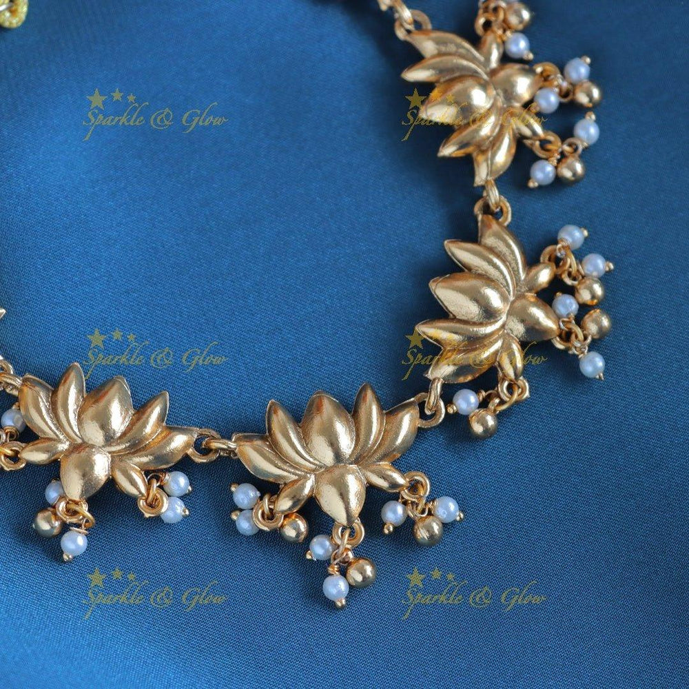 Statement gold alike Lotus Floral short necklace - Sparkle and Glow