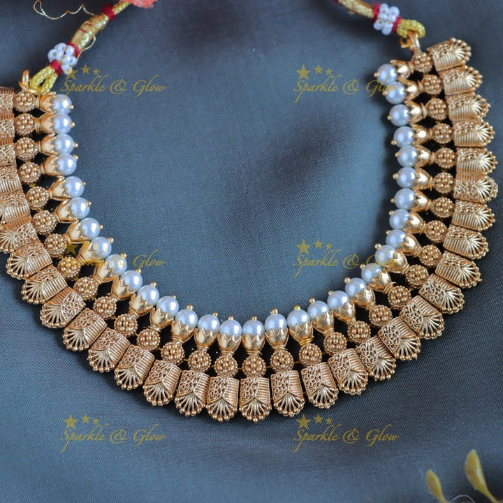 Statement Goemetric design Kemp short necklace - Sparkle and Glow - Back Thread - 