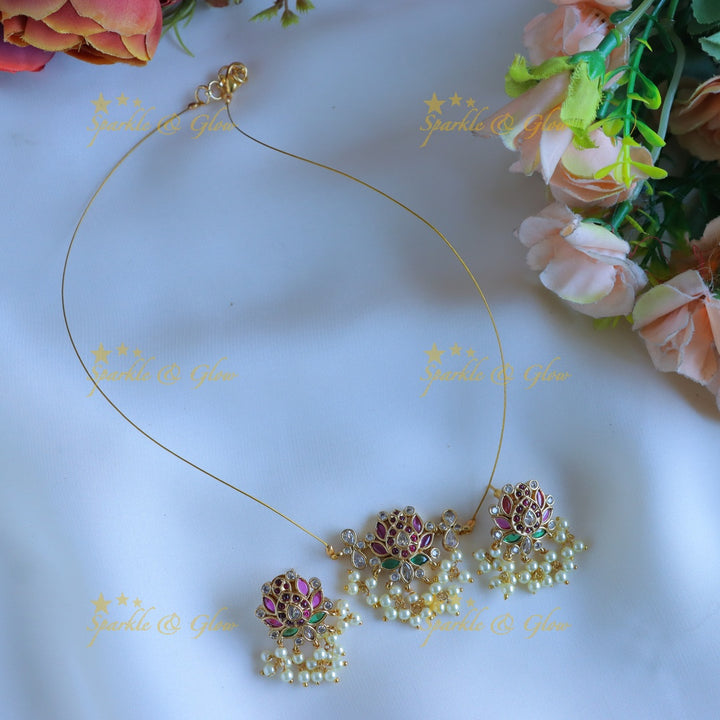 Gracious Lotus Floral Guttapusalu invisible layered necklace-Multi