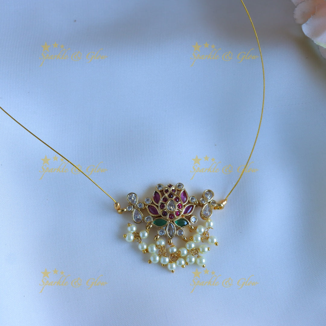 Gracious Lotus Floral Guttapusalu invisible layered necklace-Multi