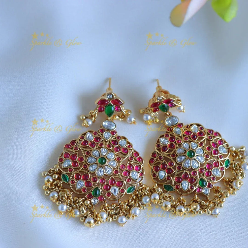 Intricate design gold alike kemp peacock floral Bridal Haram with pearls - Sparkle and Glow