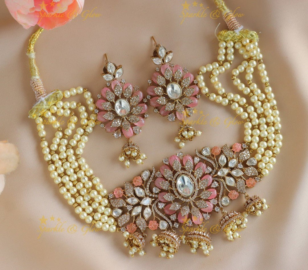 Elegant Floral Victorian AD pearl choker - Sparkle and Glow - 