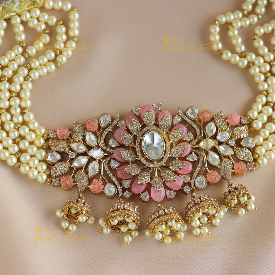 Elegant Floral Victorian AD pearl choker - Sparkle and Glow - 