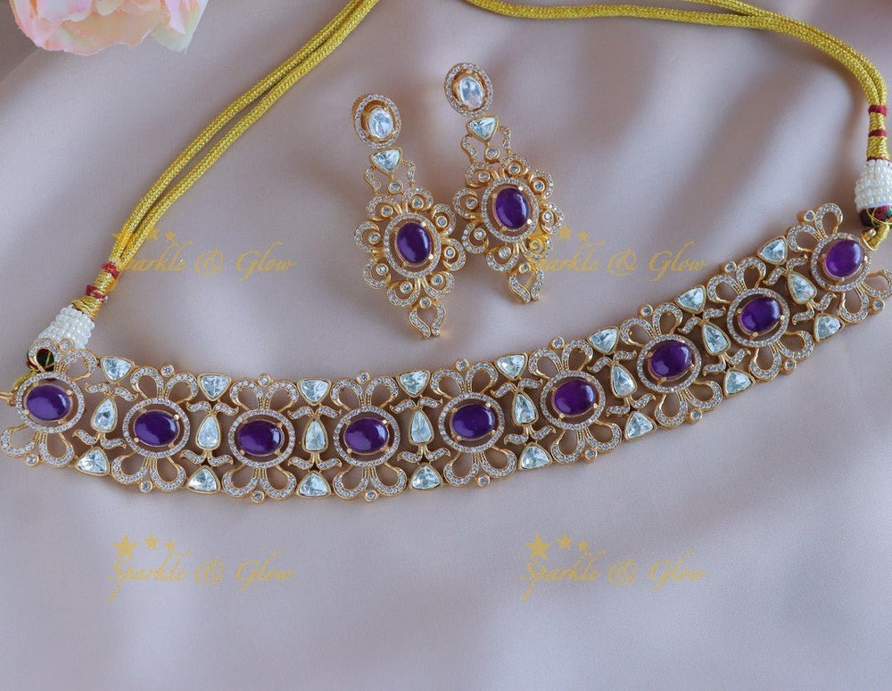 Sparkling Oval stone Floral Victorian AD choker - Sparkle and Glow - Back Thread - 