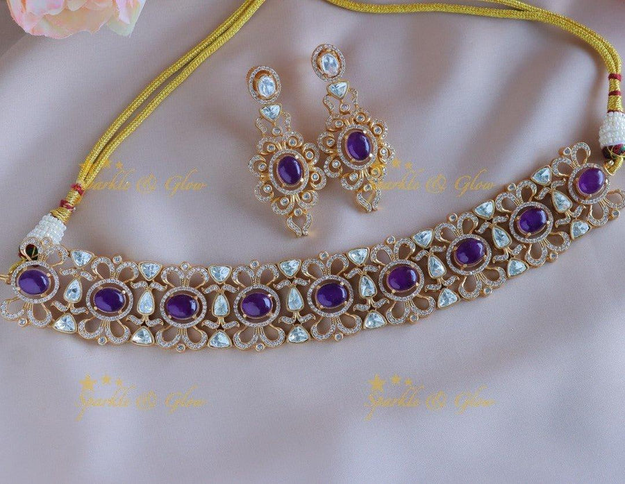 Sparkling Oval stone Floral Victorian AD choker - Sparkle and Glow