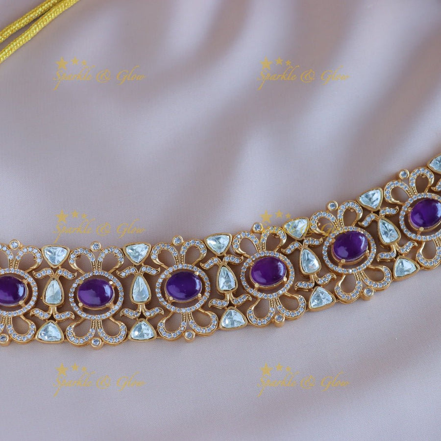 Sparkling Oval stone Floral Victorian AD choker - Sparkle and Glow - Back Thread - 