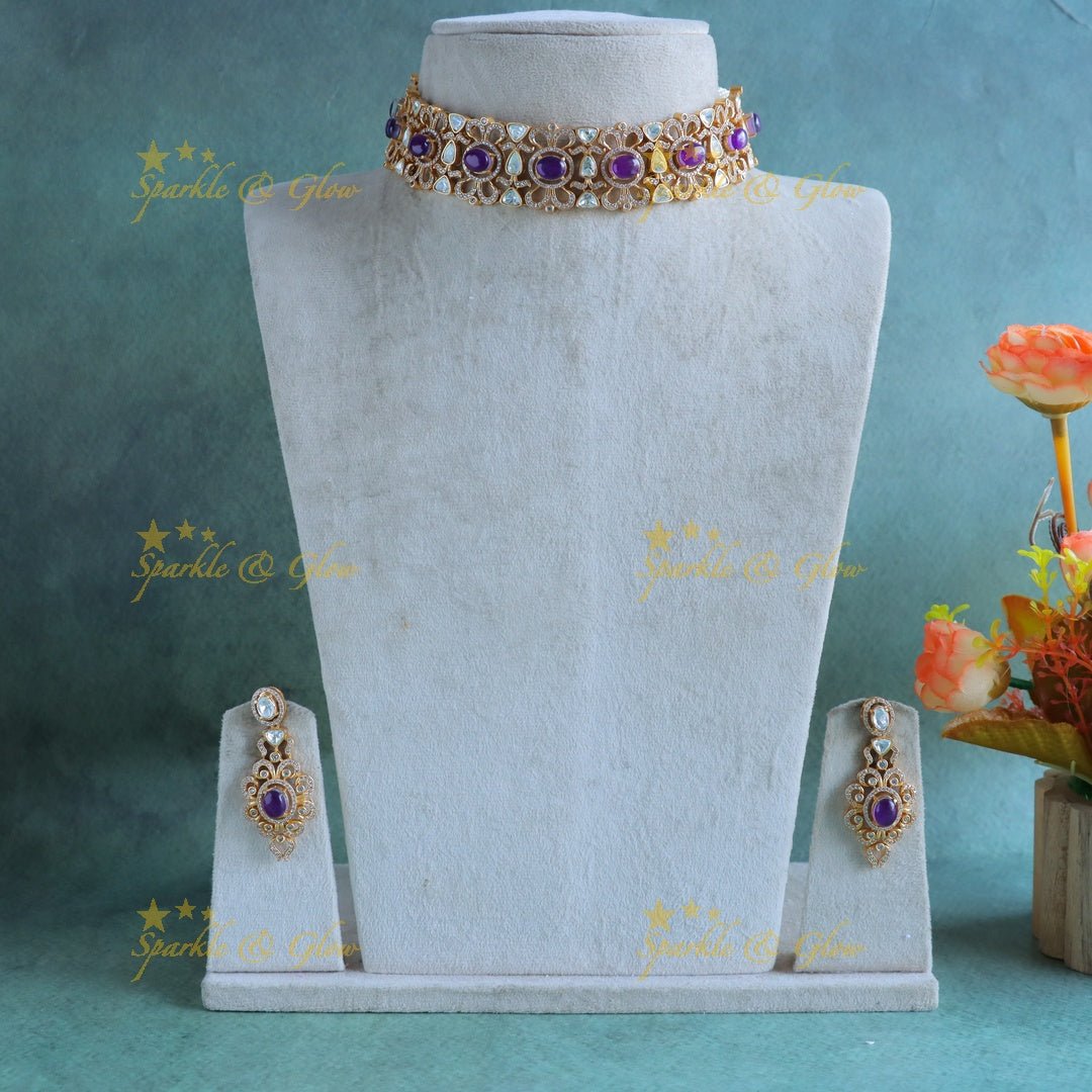 Sparkling Oval stone Floral Victorian AD choker - Sparkle and Glow - Back Thread - 