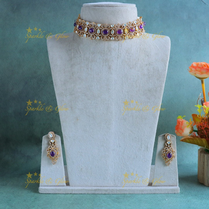 Sparkling Oval stone Floral Victorian AD choker - Sparkle and Glow - Back Thread - 