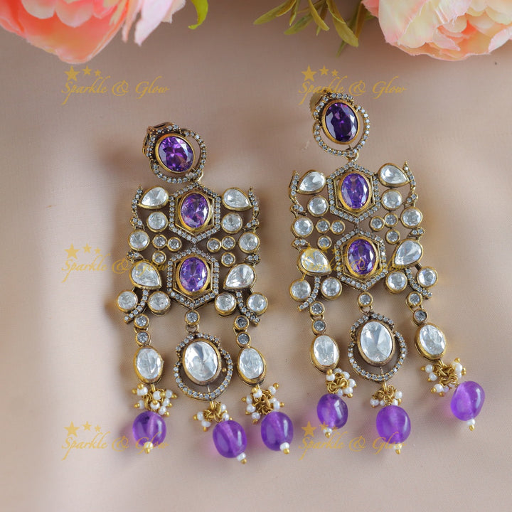 Statement Kundan Victorian AD choker with maangtikka-Voilet